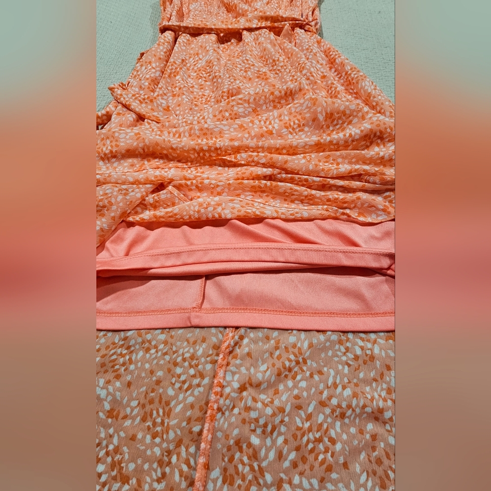 DKNY Coral Orange & White Floral Formal Dress Nordstrom Size 16 NWOT - Picture 4 of 10